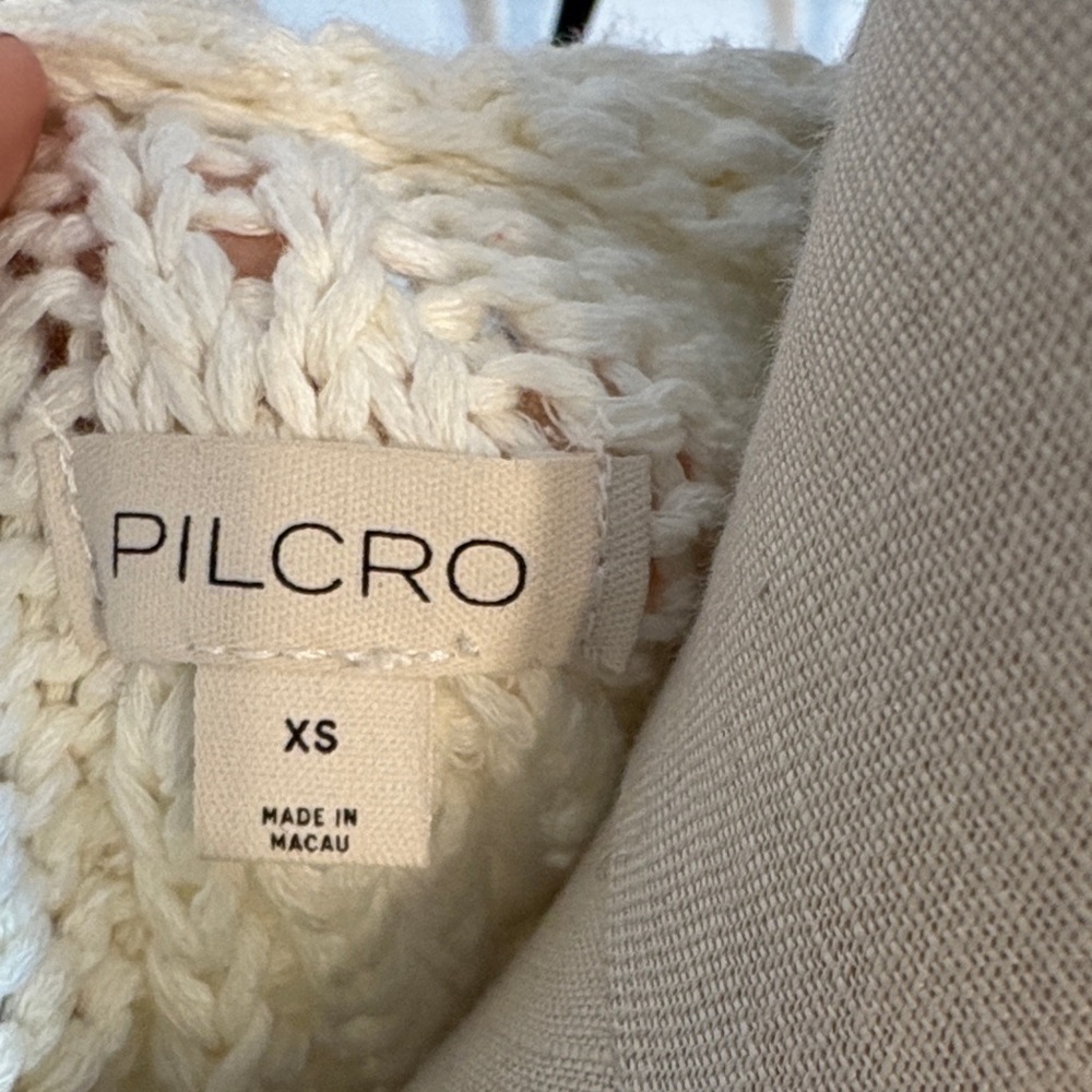 Pilcro Cream V-Neck Sweater with Pink Floral Embroidery - Picture 2 of 7